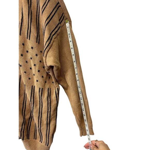 Vintage Suburban Petite Tan Stripe Polka Dot Pattern Cardigan Women’s 90s Size M - Picture 10 of 13